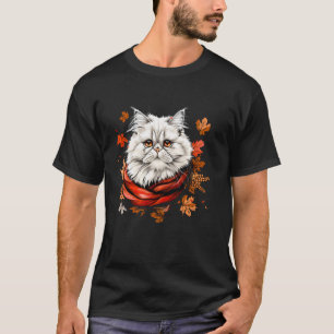 Fall Leaves Retro Persian Cat Autumn Season Thanks T-Shirt
