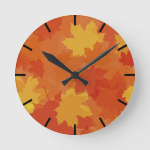 Fall Leaves Round Clock