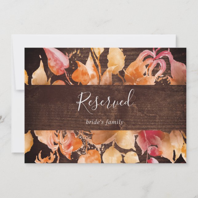 Fall Leaves | Rustic Brown Wood Reserved Sign (Front)