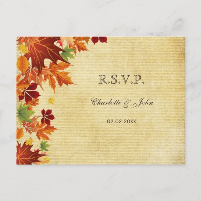 Fall Leaves Rustic Wedding Invitation Postcard (Front)
