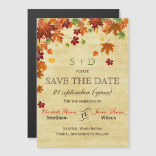Fall Leaves Rustic Wedding Magnetic Invitation