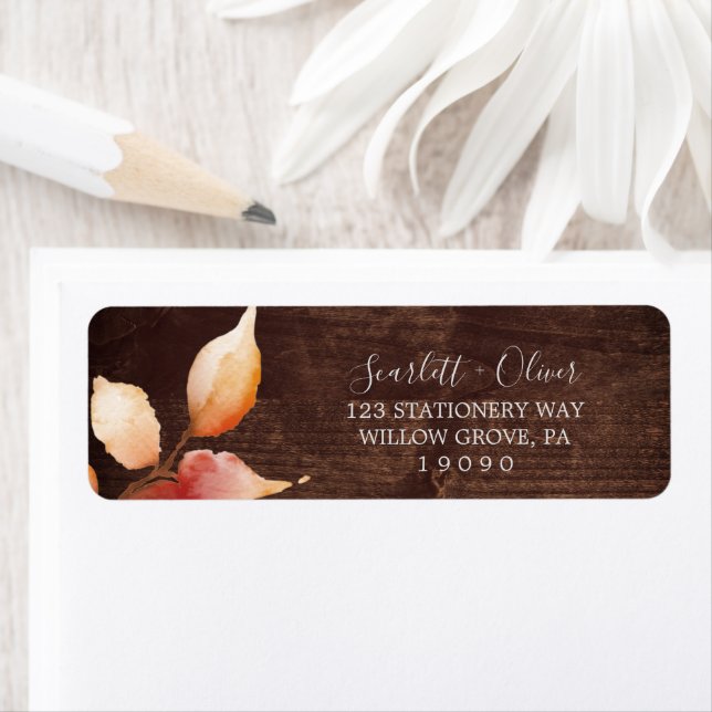 Fall Leaves | Rustic Wood Return Address Label (Insitu)