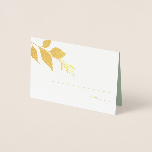 Fall Leaves Sage Green Wedding Place Card (Front)