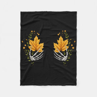Fall Leaves Skeleton Hands Bra Halloween Party Shi Fleece Blanket