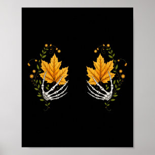 Fall Leaves Skeleton Hands Bra Halloween Party Shi Poster