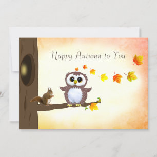 Fall Leaves & Squirrel Happy Autumn Greetings Card
