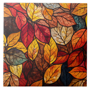 Fall leaves Stained Glass Ceramic Tile