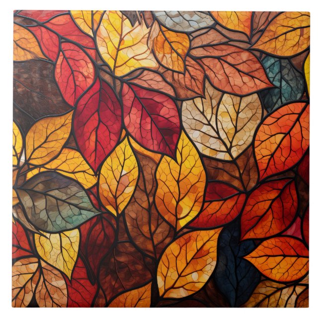 Fall leaves Stained Glass  Ceramic Tile (Front)