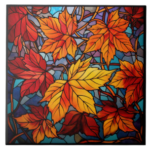 Fall leaves Stained Glass  Ceramic Tile
