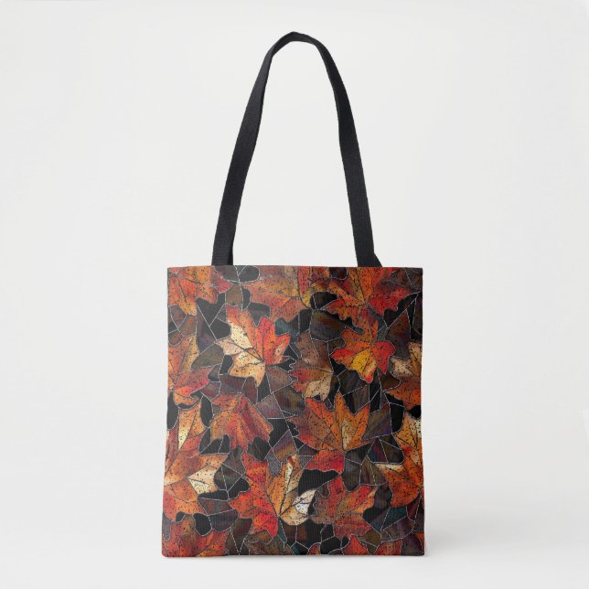 Fall Leaves Stained Glass Pattern Multicolor Tote Bag (Front)
