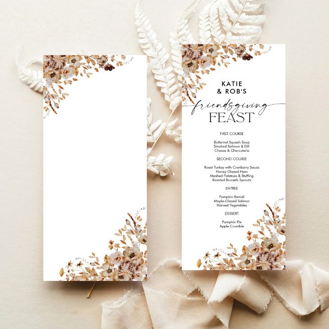 Fall Leaves Thanksgiving Dinner Flat Menu (Creator Uploaded)