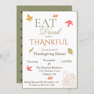 Fall Leaves Thanksgiving Dinner Invitation