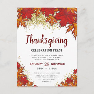 Fall Leaves Thanksgiving Dinner Party Invitation