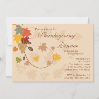 Fall Leaves Thanksgiving Dinner Party Invitation