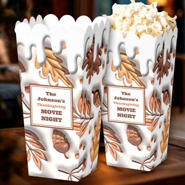 Fall Leaves Thanksgiving Family Name Movie Night Favour Box (Fall Leaves Thanksgiving Family Name Movie Night Favor Boxes)