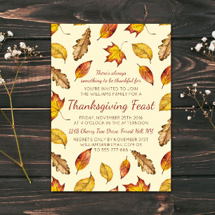 Fall Leaves Thanksgiving Feast - Choose Your Colou Invitation