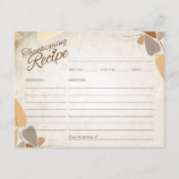 Fall Leaves Thanksgiving Recipe Card