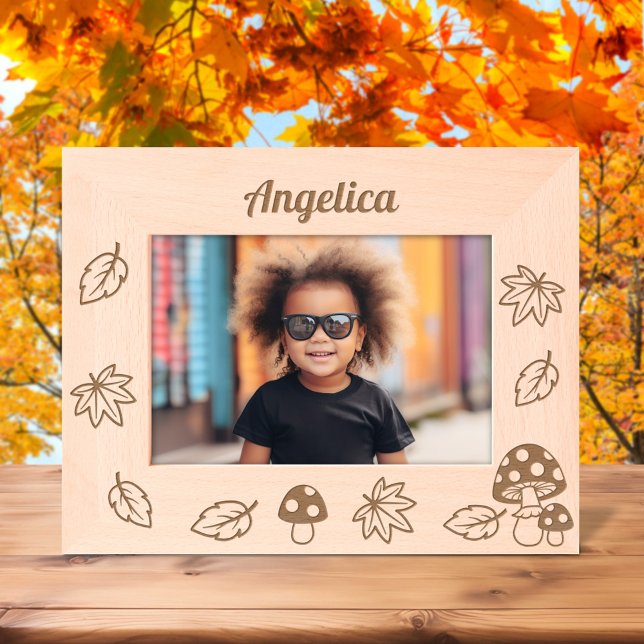 Fall Leaves Toadstool Mushrooms Custom Name 7x5 Etched Frames (Creator Uploaded)
