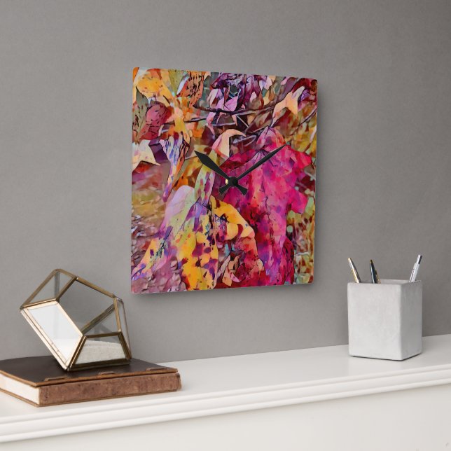 Fall Leaves Turned Into Watercolor Wall Clock (Office)