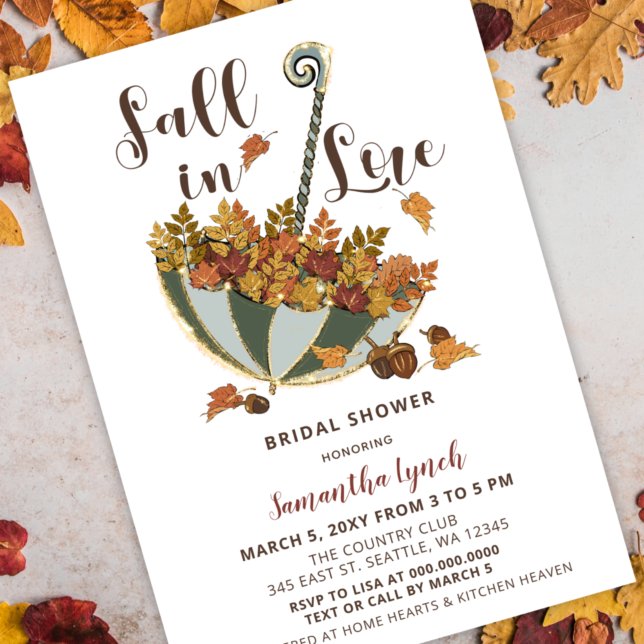 Fall Leaves Umbrella Fall in Love Bridal Shower Invitation (Creator Uploaded)