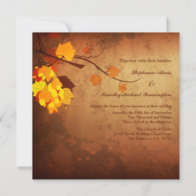Fall leaves vintage distressed wedding invitation (Front)