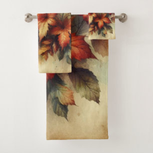 Fall leaves vintage watercolor autumn colours bath towel set