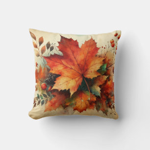 Fall leaves vintage watercolor autumn colours  cushion