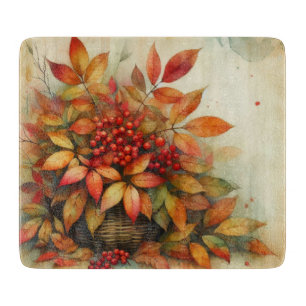 Fall leaves vintage watercolor autumn colours cutting board