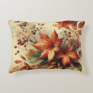 Fall leaves vintage watercolor autumn colours  decorative cushion