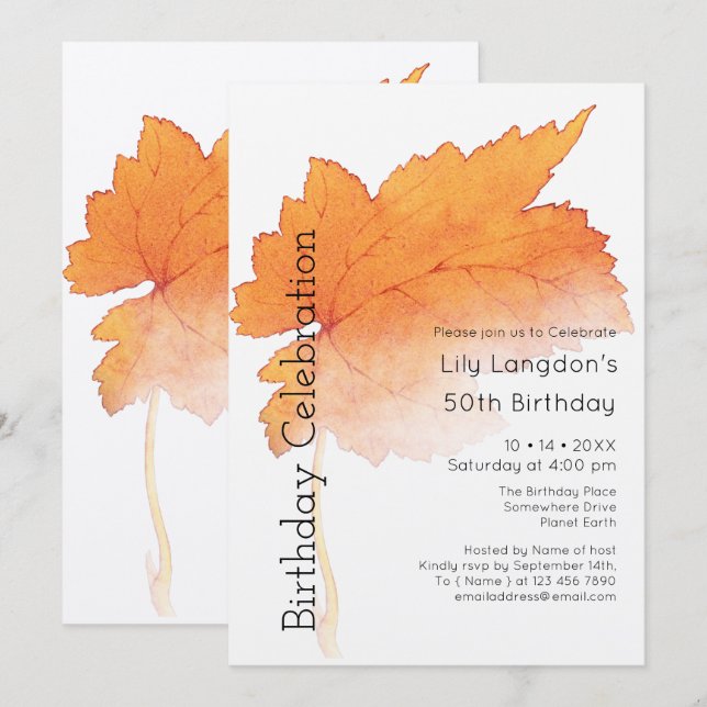 Fall Leaves Watercolor Autumn Invitation (Front/Back)