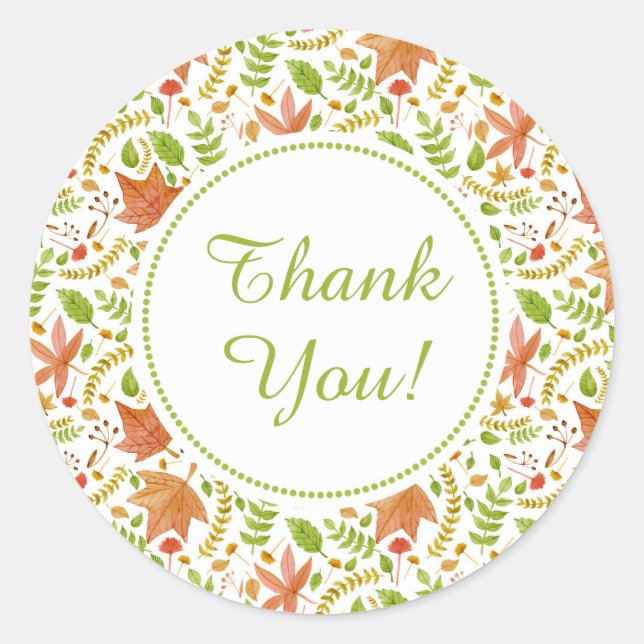 Fall leaves wedding bridal shower round favour classic round sticker (Front)