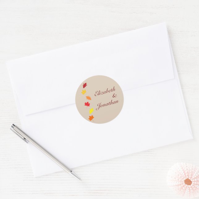Fall Leaves Wedding Classic Round Sticker (Envelope)