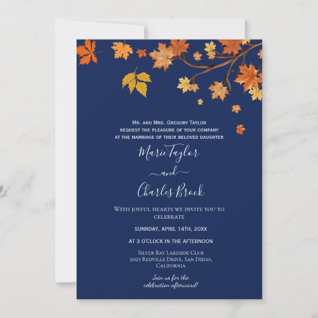 Fall Leaves Wedding Invitation (Front)