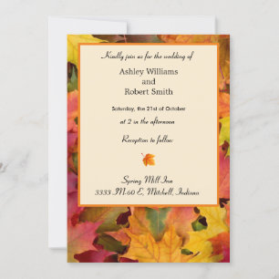 Fall Leaves Wedding Invitation Flat Card Autumn
