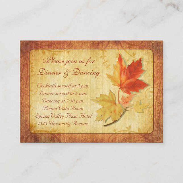 Fall Leaves Wedding Reception Card (Front)