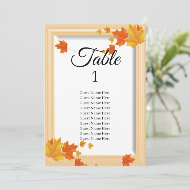 Fall Leaves Wedding Seating Chart Card  (Standing Front)