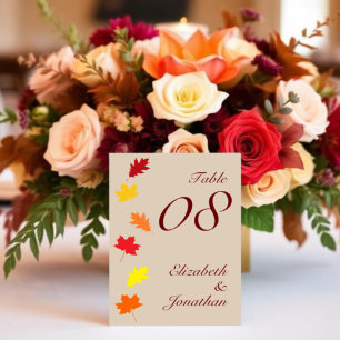 Fall Leaves Wedding Table Number