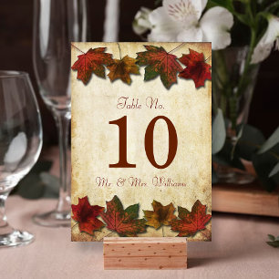 Fall Leaves Wedding Table Number Cards