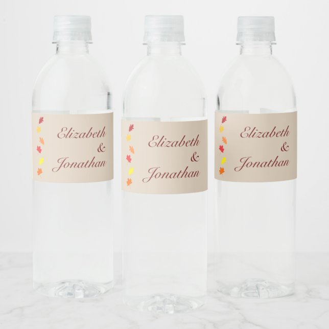 Fall Leaves Wedding Water Bottle Label (Bottles)