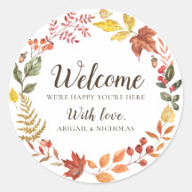Fall Leaves Wedding Welcome Sticker Bag Label