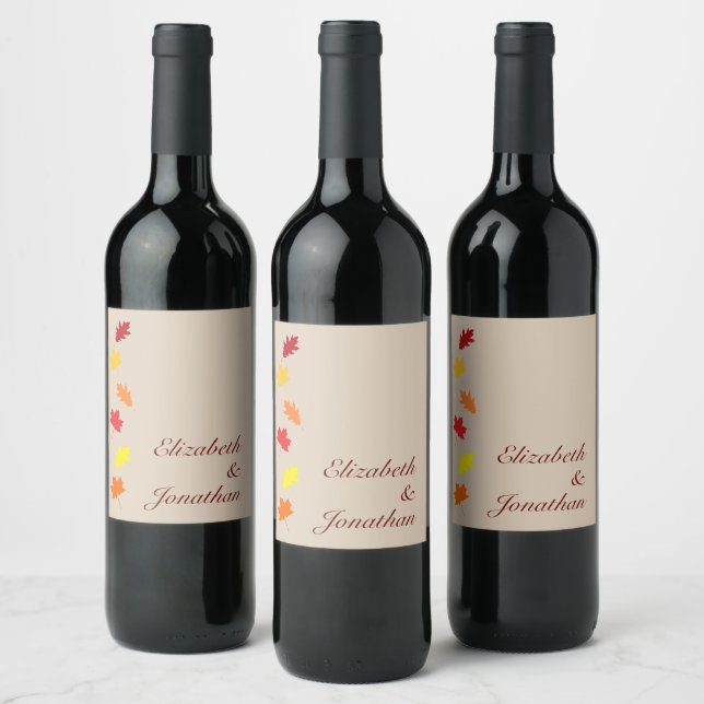 Fall Leaves Wedding Wine Label (Bottles)