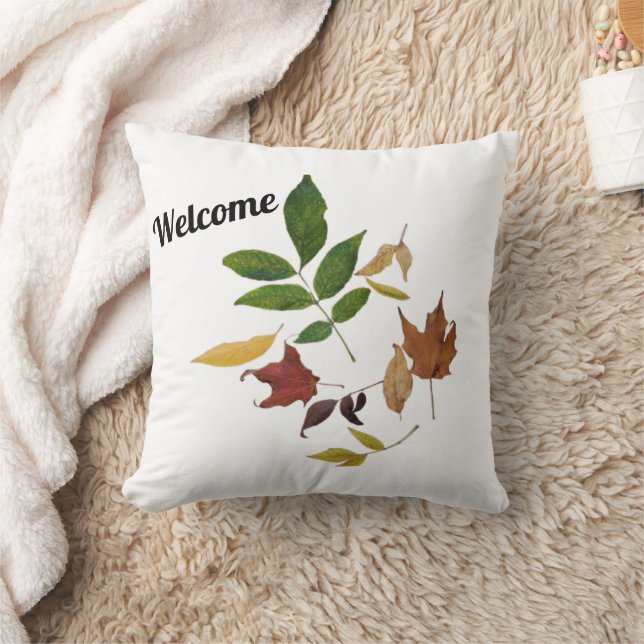 Fall Leaves Welcome Throw Pillow (Blanket)