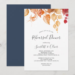 Fall Leaves   White and Burgundy Rehearsal Dinner Invitation