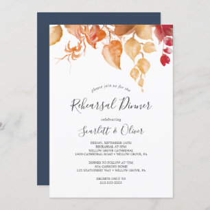 Fall Leaves White with Directions Rehearsal Dinner Invitation