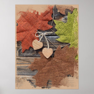 Fall leaves with hearts poster