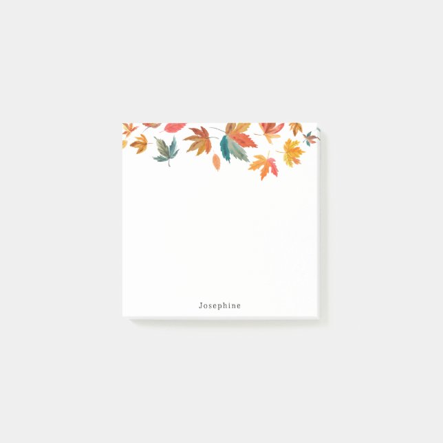 Fall Leaves With Personalised Name Post-it Notes (Front)
