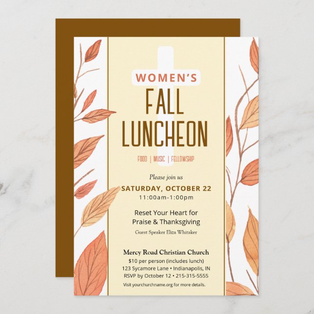 Fall Leaves Women's Church Luncheon Invitation (Front/Back)