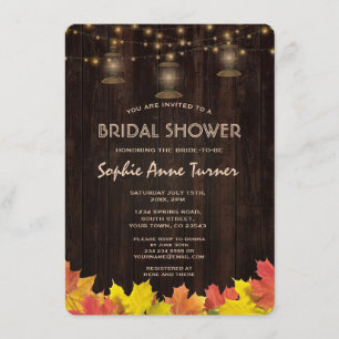 Fall Leaves Wood Old Lanterns Bridal Shower Invitation