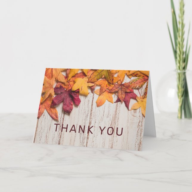 Fall Leaves Wood Thank You Card (Front)