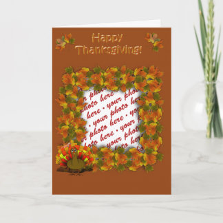 Fall Leaves & Worried Turkey   Photo Frame Holiday Card